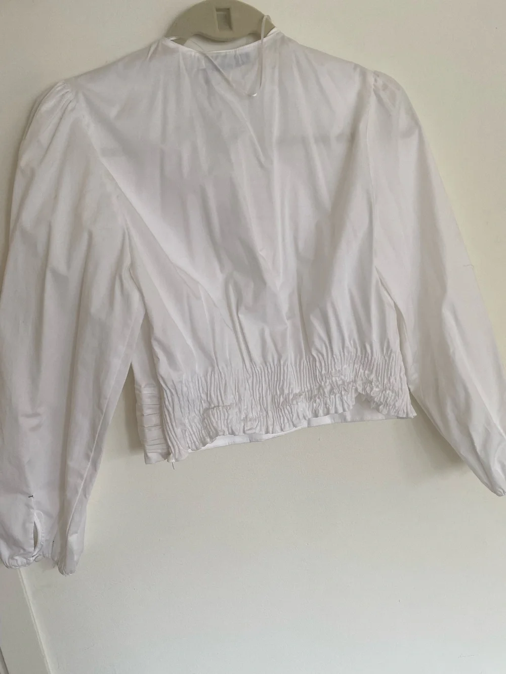 Zara White Plunging V-Neck Cropped Blouse with Covered Buttons